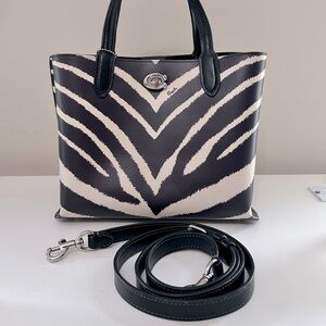 Coach Willow Tote 24 With Zebra Print, Coach crossbody bag. Like-new brown bag